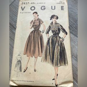 Vintage Vogue Pattern No 7837 One Piece Dress Size 12 Bust 30 Hip 33 Uncut